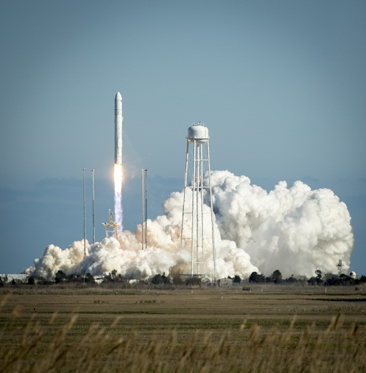 The Orbital Sciences Corporation Antares rocket is seen as it launches from Pad-0A of the Mid-Atlantic Regional Spaceport (MARS) at the NASA Wallops Flight Facility in Virginia, Sunday, April 21, 2013. The test launch marked the first flight of Antares and the first rocket launch from Pad-0A. The Antares rocket delivered the equivalent mass of a spacecraft, a so-called mass simulated payload, into Earth's orbit. Photo (Credit: NASA/Bill Ingalls)